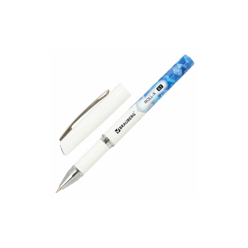 Ручка шар. BRAUBERG "Roll-X", синяя, корпус белый, узел 0,7мм, линия письм 0,35мм.,