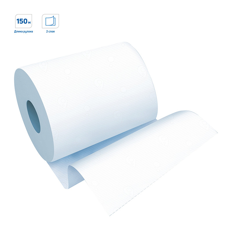 Полотенца бумажные в рулонах OfficeClean (Н1), 2-слойные, 150 м/рулон, белые, страна происх. РФ