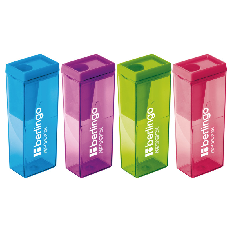 Точилка пластиковая Berlingo "NeonBox", 1 отверстие, контейнер, ассорти, страна происх. Китай