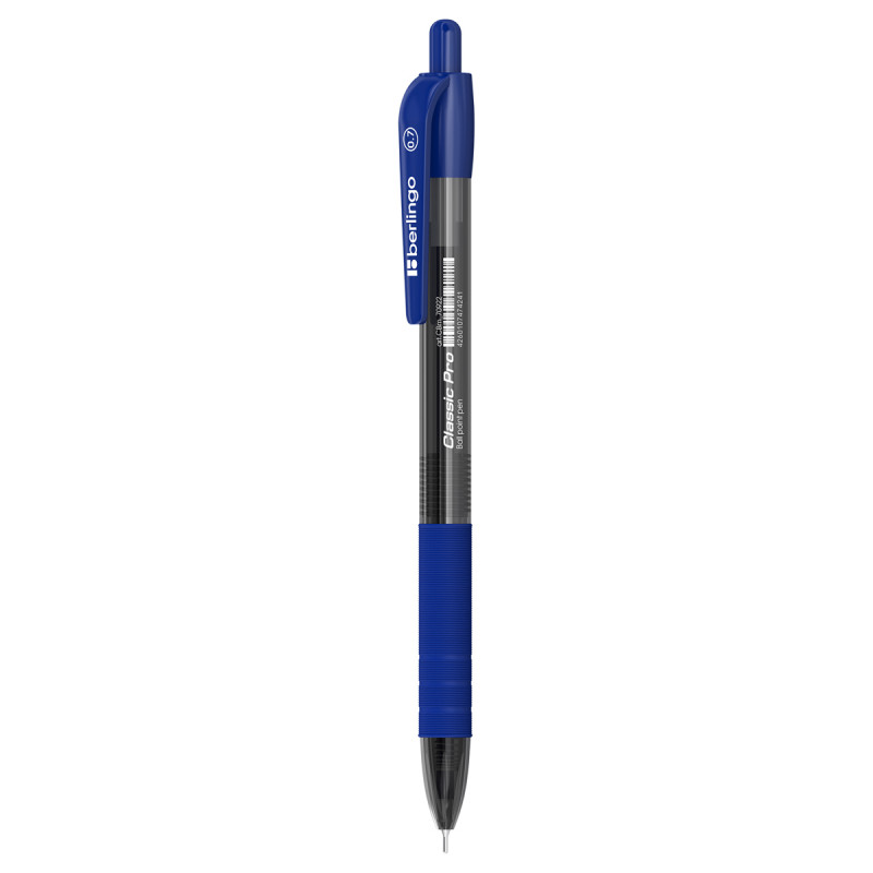 Ручка шарик. автомат. Berlingo "Classic Pro" синяя, 0,7мм, грип, страна происх. Китай