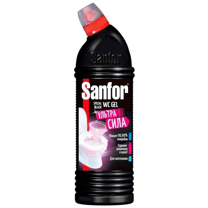 Средство чистящее Sanfor "WC Special Black цветущая сакура", 1 литр, гель, страна происх. РФ