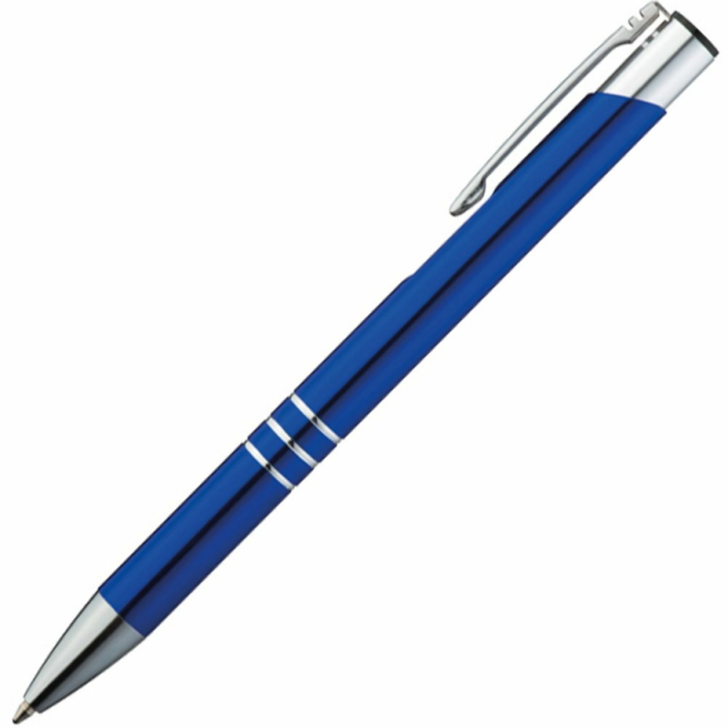 Ручка шарик. автомат. "Ascot" 0,7мм, метал., синий/серебристый, стерж. синий, Китай