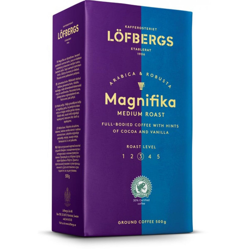 Кофе молотый LOFBERGS MAGNIFIKA, 100% арабика, 500гр., натуральный молотый, Швеция